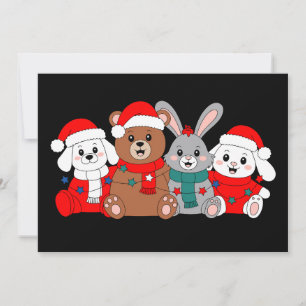 Convite Animais Natal Urso Coelho Cachorro Papai Noel Chap