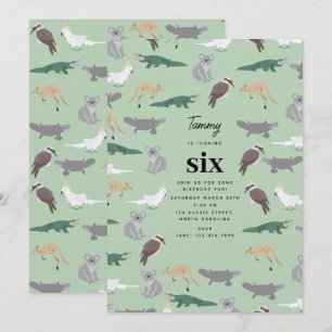 Convite Animais Nativos Australianos Eucalipto Aniversário