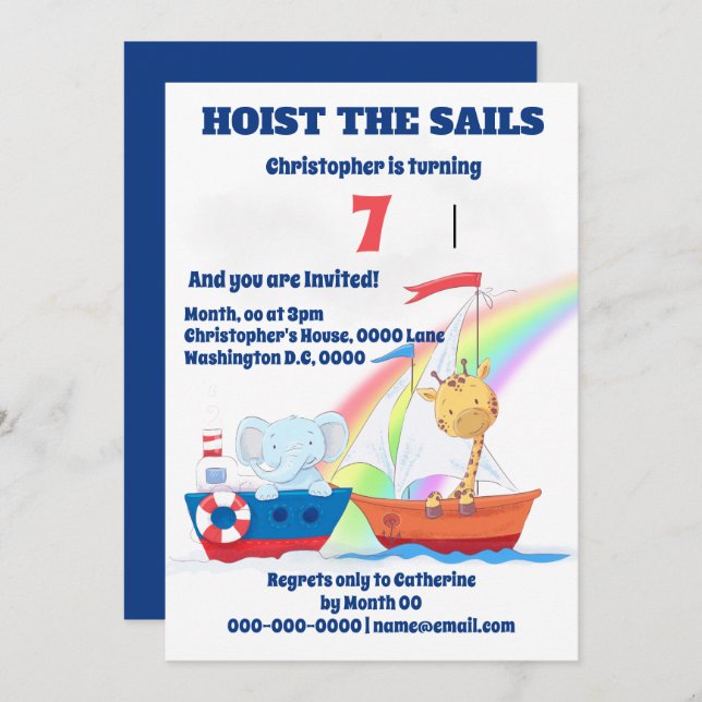 Convite Animais náuticos que navegam em naves QUALQUER Fes (Frente/Verso)