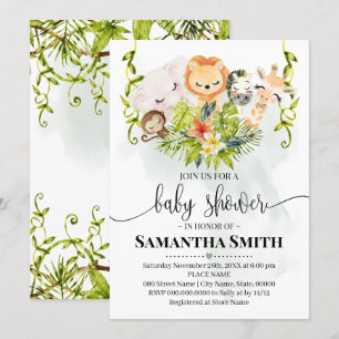 Convite Animais Safari Chá de fraldas floresta tropical