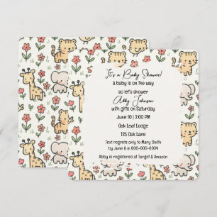 Convite Animais Safari chás de fraldas Com Flores