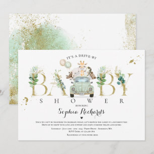 Convite Animais Safari Conduzem Por Chá de fraldas Verde 