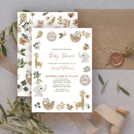 Convite Animais Safari Cujo Chá de fraldas Castanho