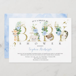 Convite Animais Safari Dirigem Por Chá de fraldas Verde Az