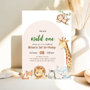 Convite Animais Safari do Menino Selvagem 1º Aniversário