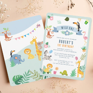 Convite Animais Safari do Selvagem Primeiro Aniversário Fe
