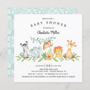 Convite Animais Safari Doce Sexo Chá de fraldas Neutro Em