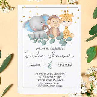Convite Animais Safari e Chá de fraldas verde