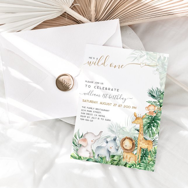 Convite Animais Safari Geram primeiro aniversario Selvagem (Criador carregado)