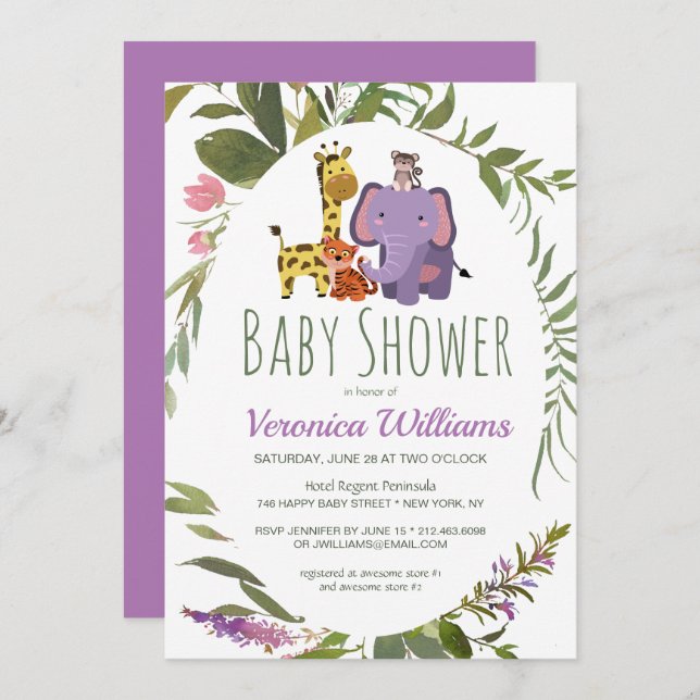 Convite Animais Safari Selvagem Cachorro Chá de fraldas (Frente/Verso)