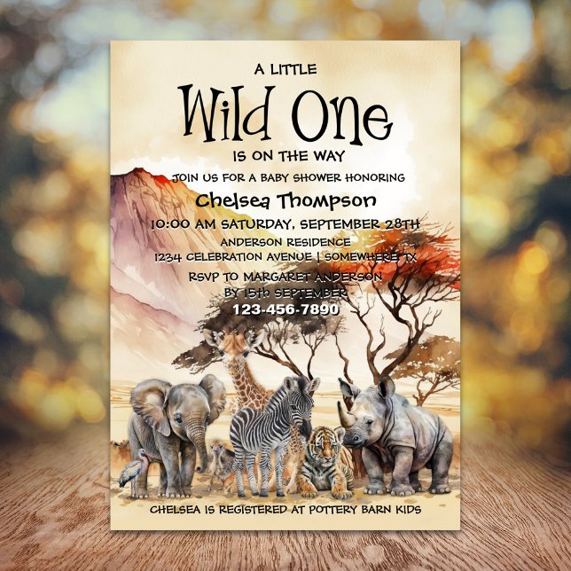 Convite Animais Safari Selvagens de Um Chá de fraldas (Criador carregado)
