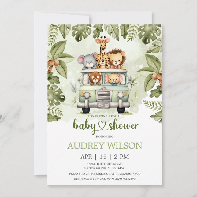 Convite Animais Safari Selvagens no Carro (Frente)