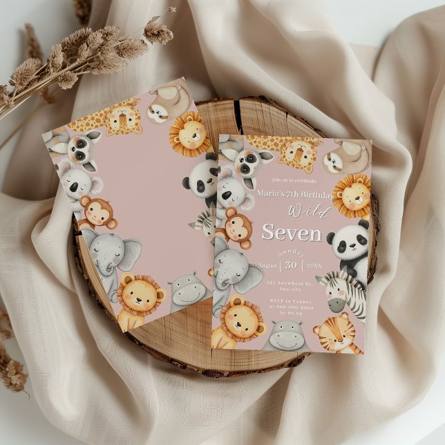 Convite Animais Safari Selvagens Selvagens Tropicais Rosa (Criador carregado)