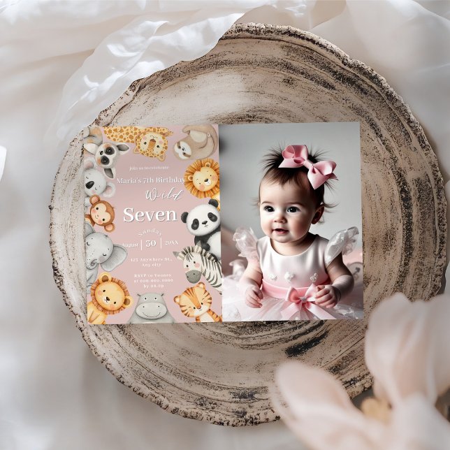 Convite Animais Safari Selvagens Selvagens Tropicais Rosa (Criador carregado)