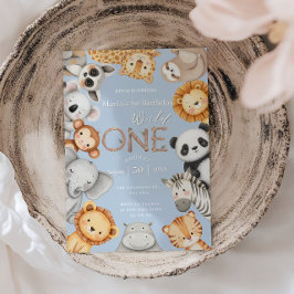 Convite Animais Safari Selvagens Tropicais Azuis