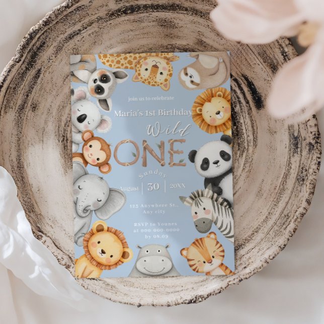 Convite Animais Safari Selvagens Tropicais Azuis (Criador carregado)