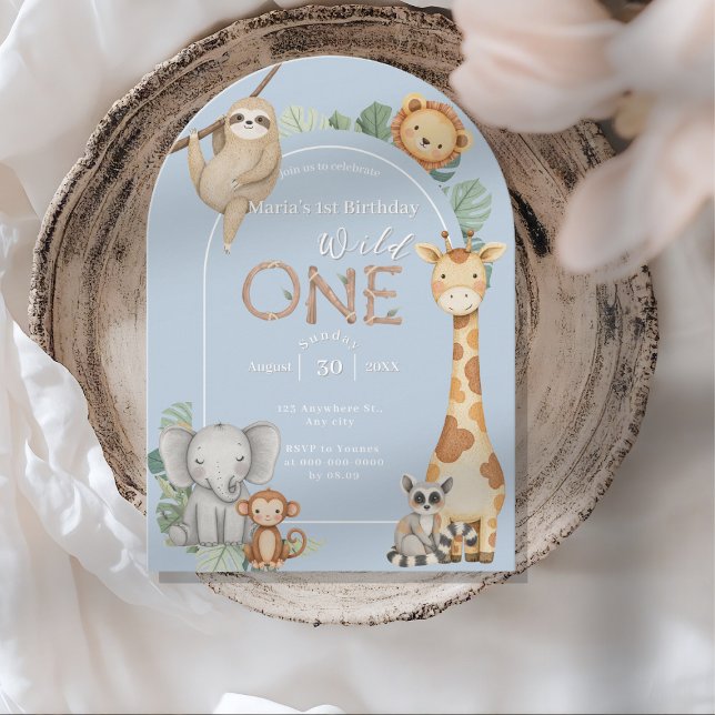 Convite Animais Safari Selvagens Tropicais Azuis (Criador carregado)