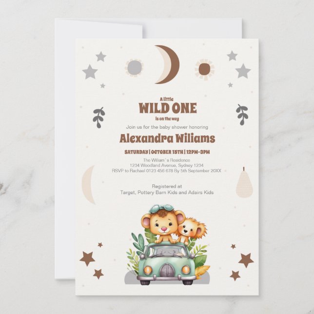 Convite Animais Safari Selvagens Um Chá de fraldas (Frente)