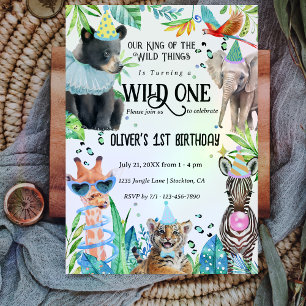 Convite Animais Safari Selvagens Um primeiro aniversario