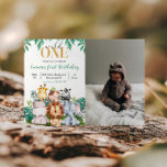 Convite Animais Safari Selvagens Uma Foto De Aniversário<br><div class="desc">Convidar convidados para uma aventura inesquecível com o nosso Convite Fotográfico de Um Aniversário para Animais Safari Selvagens. Apresentando adoráveis animais safari, verde-luxuoso e espaço para uma foto personalizada, este convite dá o tom perfeito para a sua pequena celebração de aniversário. Totalmente personalizável com os detalhes do seu evento, ele...</div>
