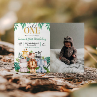 Convite Animais Safari Selvagens Uma Foto De Aniversário