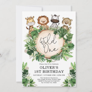Convite Animais Safari Tropicais Selvagens Um Aniversário