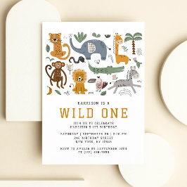 Convite Animais Safari Wild One Aniversário de 1 ano QR