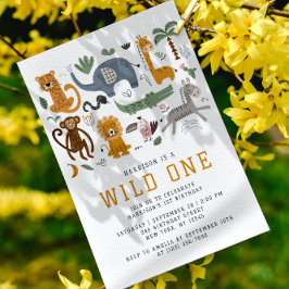 Convite Animais Safari Wild One Aniversário de 1 ano QR