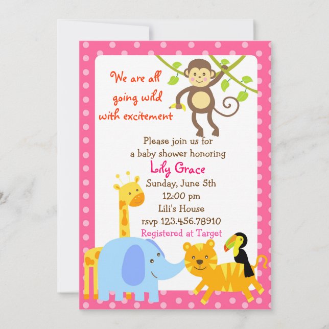 Convite Animais Selgle Safari Baby Shower (Frente)