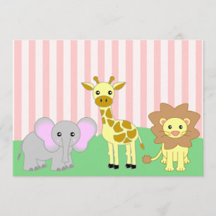 Convite Animais Selvagens Bebês Rosa, Bebês, Chuveiro