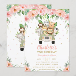 Convite Animais Selvagens Carro-Rosa-Rosa Safari