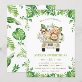 Convite Animais Selvagens - Carro Safari primeiro aniversa