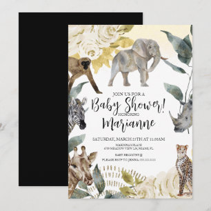 Convite Animais Selvagens Chuvinha de Bebê Faux Dourado Br