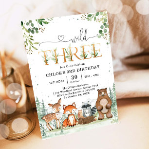 Convite Animais Selvagens da Festa Florestal do Wild Three