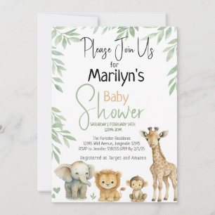 Convite Animais Selvagens De Bebês Mais chás de fraldas