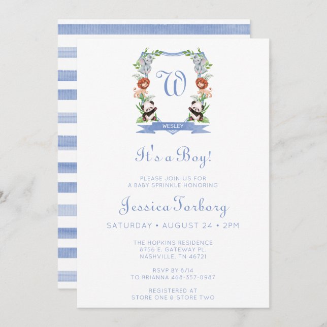 Convite Animais Selvagens - É um Garoto Bebê borrifado (Frente/Verso)