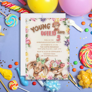 Convite Animais Selvagens Jovens Selvagens Três Aniversári