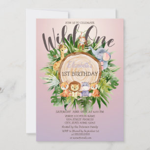 Convite Animais Selvagens Madeira Brilho Aniversário
