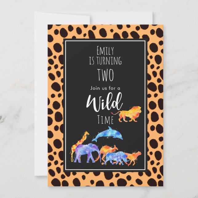 Convite Animais Selvagens no Aniversário do Chita Impressã (Frente)