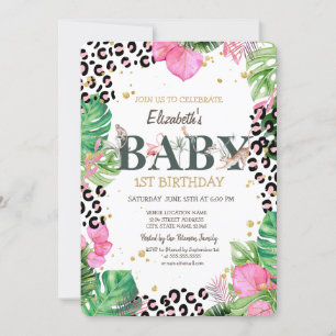 Convite Animais Selvagens Palma Folha primeiro aniversario