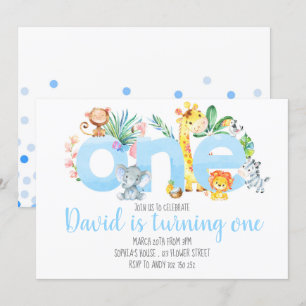 Convite Animais Selvagens Safari Boy primeiro aniversario 