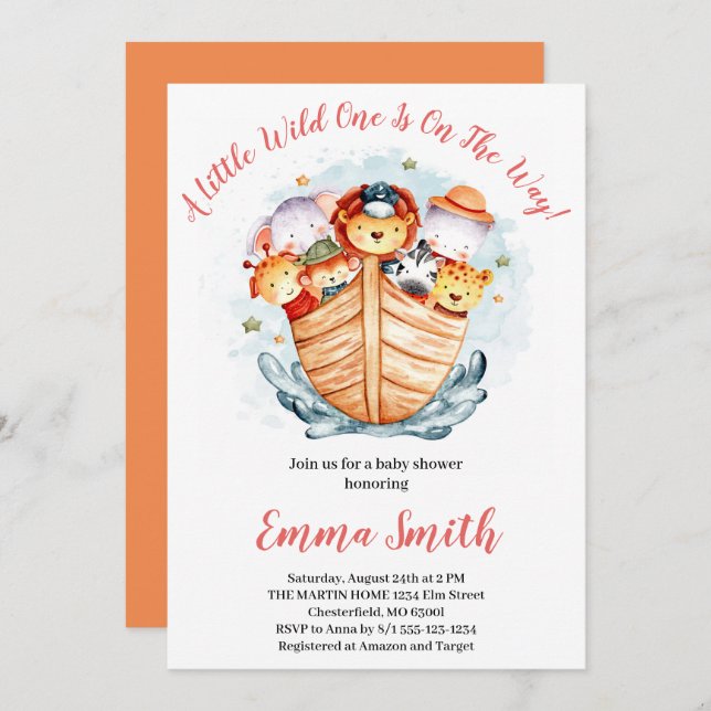 Convite Animais Selvagens Safari Chás de fraldas Em (Frente/Verso)