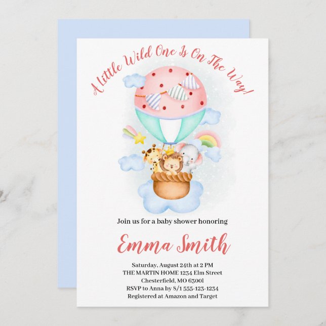 Convite Animais Selvagens Safari Chás de fraldas Em (Frente/Verso)