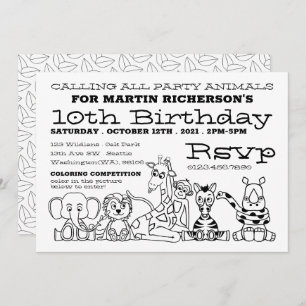 Convite Animais Selvagens Safari, Festa de aniversário Col