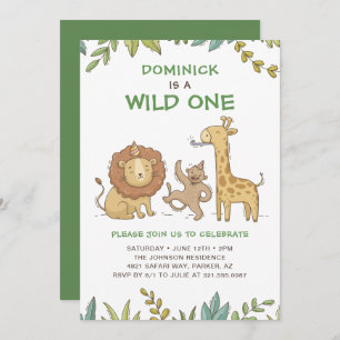 Convite Animais Selvagens Safari Garoto Cute Primeiro Aniv