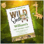 Convite Animais Selvagens Safari Primeiro Menino de Aniver<br><div class="desc">Vocês vão gostar de enviar este charmoso e único convite - com aquele carregando especial de jipe os animais safari - completado com seu nome personalizado - e alguns animais um pouco mais reais de safari incluídos. Qualquer pergunta sobre o design apenas envie um chat ou um e-mail para charmdesignstudio@rcn.com...</div>