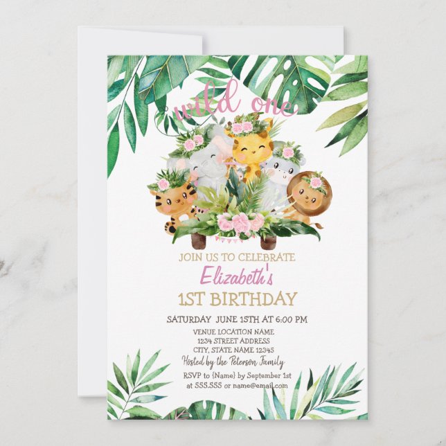 Convite Animais Selvagens Safari,Saem primeiro aniversario (Frente)