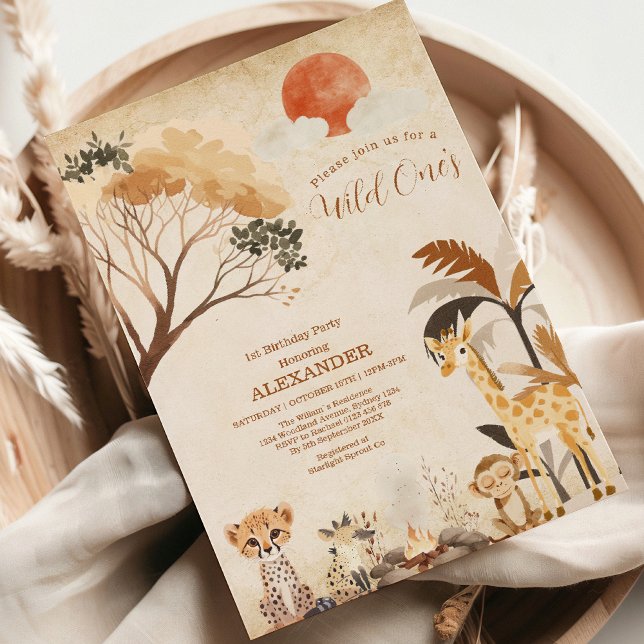 Convite Animais Selvagens Selvagens Tropicais Safari Um An (Criador carregado)