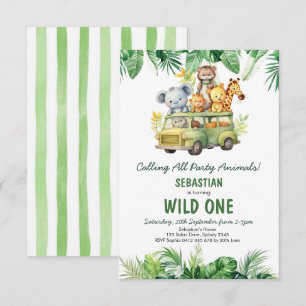 Convite Animais Selvagens Selvagens Tropicais Safari Um An