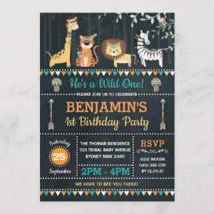 Convite Animais Selvagens Tribais Safari Selvagens Um prim